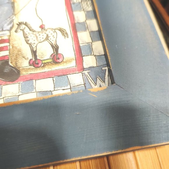 Set of VTG Rustic Signed Raggedy Ann & Raggedy Andy Blue Wooden Framed Prints - Picture 13 of 15